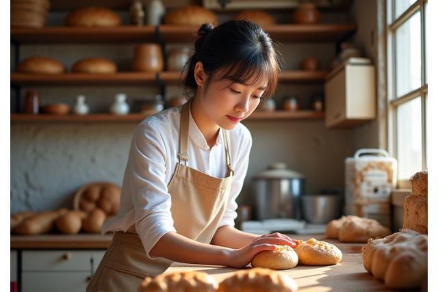 나래 베이커리 창립자가 빵을 굽는 모습