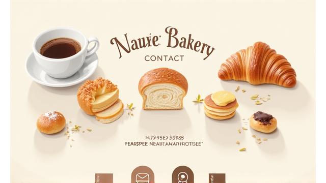 Narae Bakery contact information illustration with elegant bakery items and a phone icon